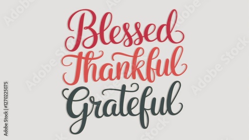 The words blessed thankful and grateful are displayed in calligraphy