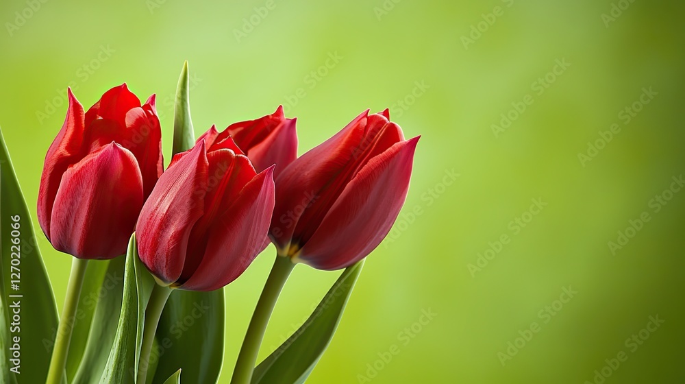Vibrant Red Tulips in Bloom with Delicate Petals and Bright Colors, Natural Sunlight, Sharp Focus on One Flower, Soft Green Background Bokeh Effect Vibrant Red Tulips in Bloom with Delicate Petals and Bright Colors, Natural Sunlight, Sharp Focus on One Flower, Soft Green Background Bokeh Effect