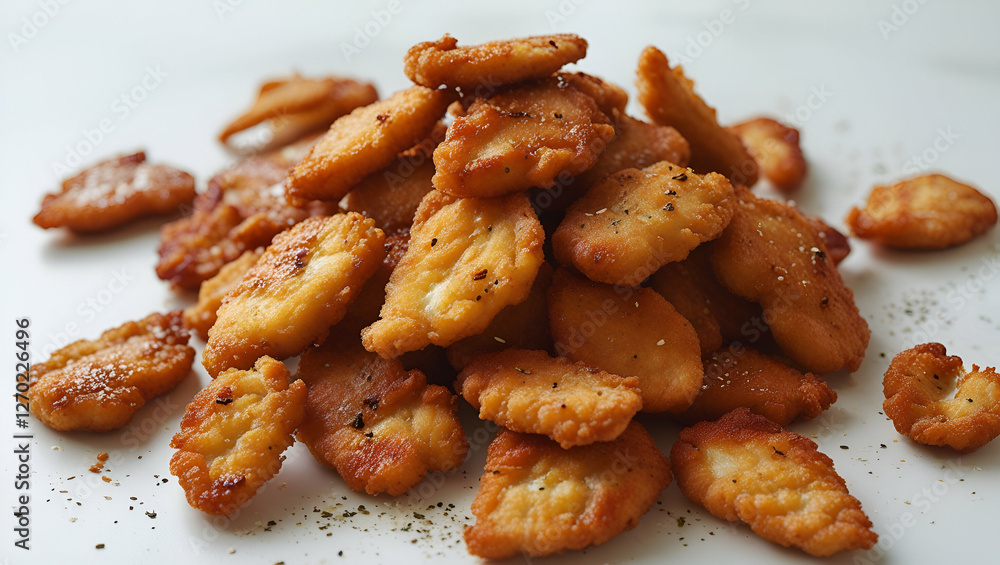 Crispy chicken goujons isolated on a white background. Crispy chicken goujons isolated on a white background.