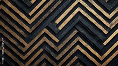 Abstract Zigzag Pattern with Golden and Black Layers Intertwined Design