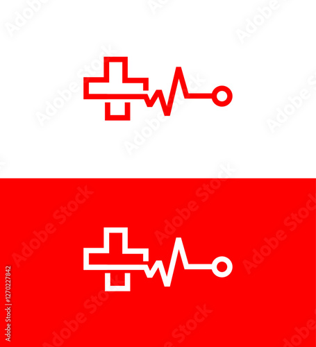 Medical Healthcare Logo Design Red Cross Heartbeat Pulse