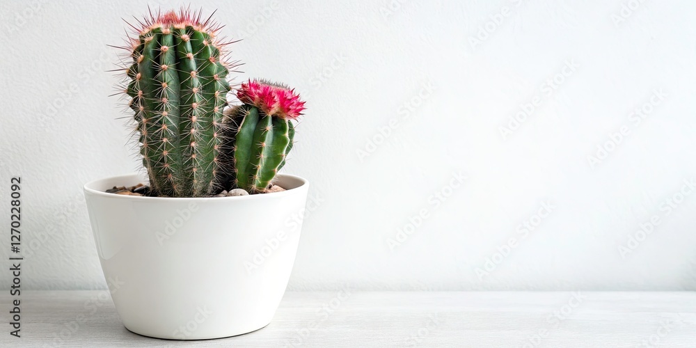 Cactus in White Pot on White Background - Minimalist Home Decor, Indoor Plant, Modern Aesthetic, Botanical Photography, Copy Space for Text Cactus in White Pot on White Background - Minimalist Home Decor, Indoor Plant, Modern Aesthetic, Botanical Photography, Copy Space for Text