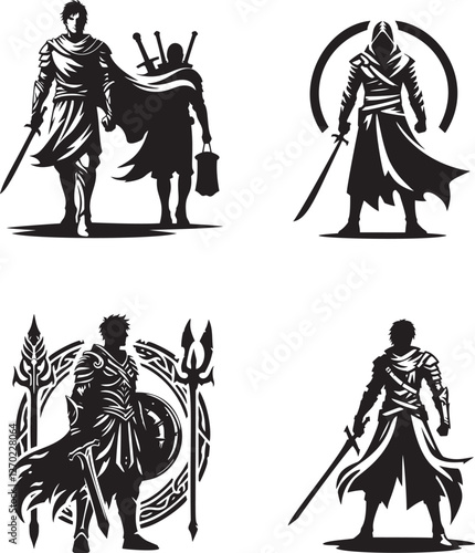 Four warrior silhouettes. (1)