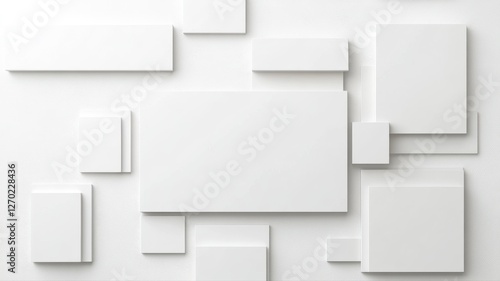 Wallpaper Mural Abstract 3D white geometric wall pattern arrangement with various rectangular shapes, minimalist design. Torontodigital.ca
