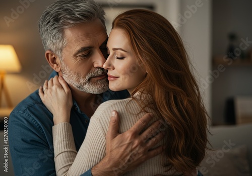 Romantic Couple Embracing Tenderly in Warm Evening Light