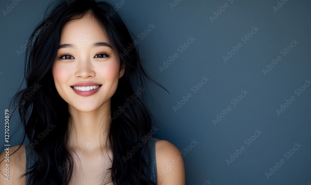 Woman smiling, dark background, portrait, studio Woman smiling, dark background, portrait, studio