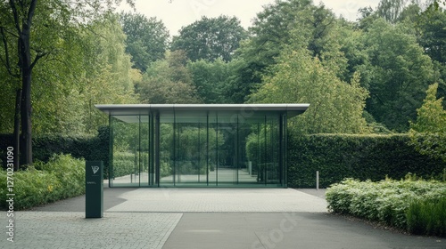 Wallpaper Mural Modern Glass Pavilion Entrance in Lush Green Park Torontodigital.ca