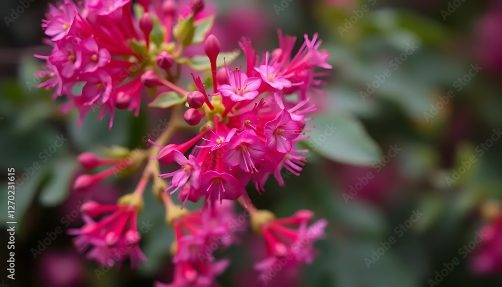 Close-up of Fuchsia Flowers Blooming with Green Foliage Background Close-up of Fuchsia Flowers Blooming with Green Foliage Background