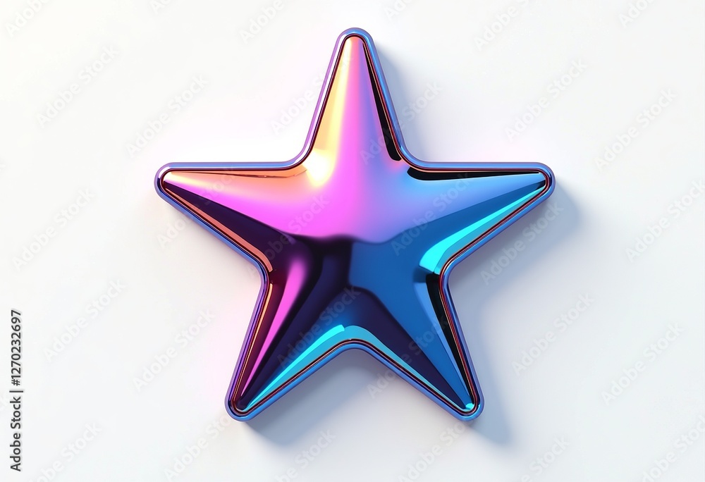 Wave Position Holographic Star Icon: Glossy Disco Design on Pure White Background - Vector Graphic for Web Design, UI Elements, and Modern Art


