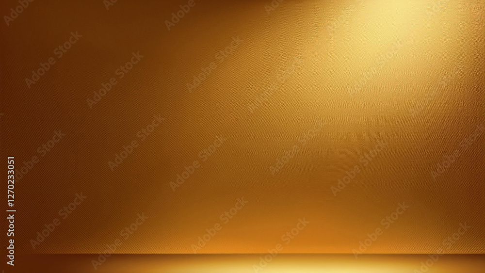Obraz premium A radiant gold gradient background with a soft, glowing light source emanating from the upper right corner, casting a subtle shadow on the lower portion.