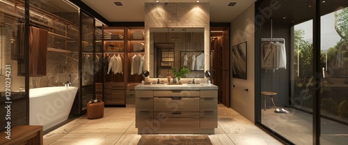 spacious interior primary bathroom and walk in closet