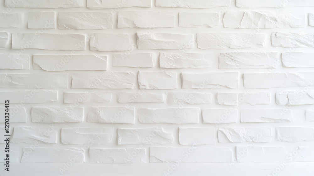 Fototapeta premium Clean white brick wall texture, ideal for backgrounds in modern architectural design or minimalistic interior spaces.