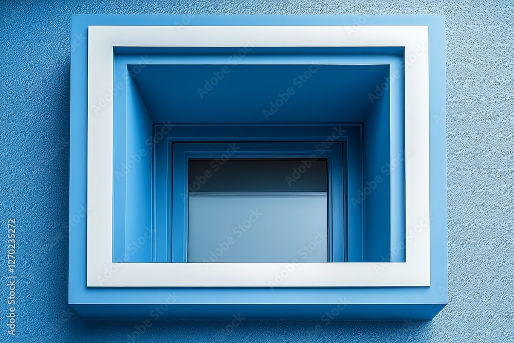 Close-Up of Blue Square Ceiling Opening with White Trim on a Gray Background, Showcasing Minimalist Interior Design Details Close-Up of Blue Square Ceiling Opening with White Trim on a Gray Background, Showcasing Minimalist Interior Design Details