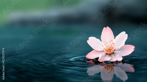 Serene Pink Flower Floating on Calming Water Surface in Natural Environment