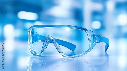 Durable safety glasses with blue lenses, essential eye protection for enhanced vision and workplace photo