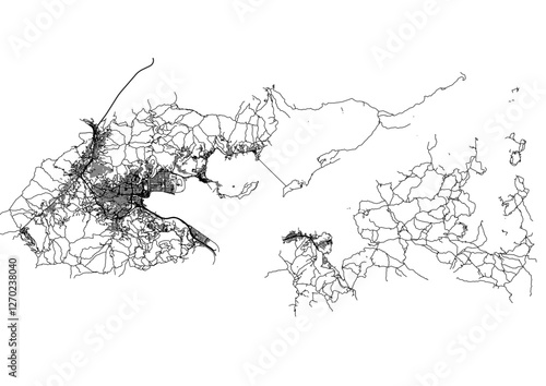 vector map of highway in tai po district in hongkong with black and white theme