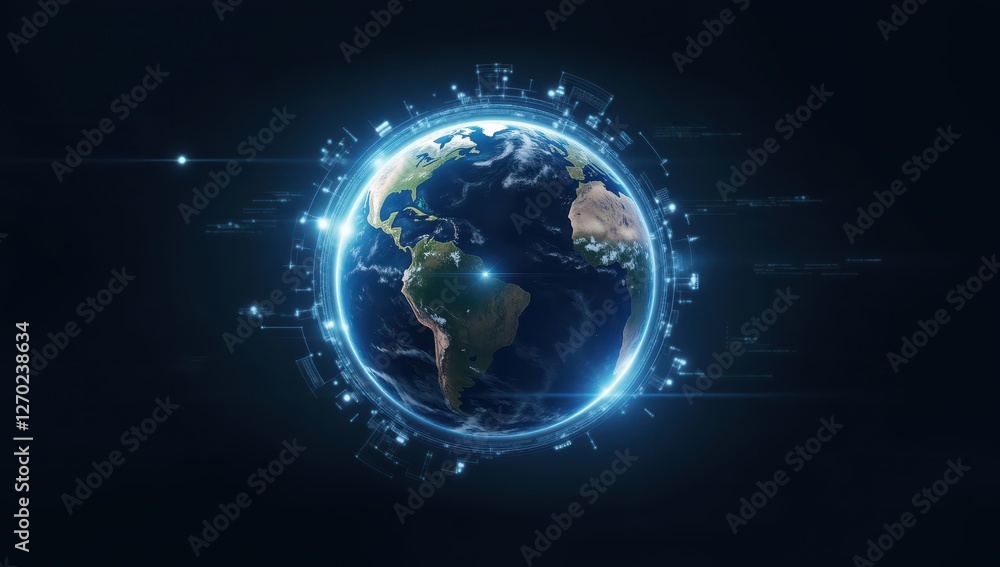 Holographic Planet with High-Tech Scanning Interface Overlay