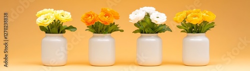 Exquisite floral arrangements, three vases with vibrant blooms for elegant home decor photo