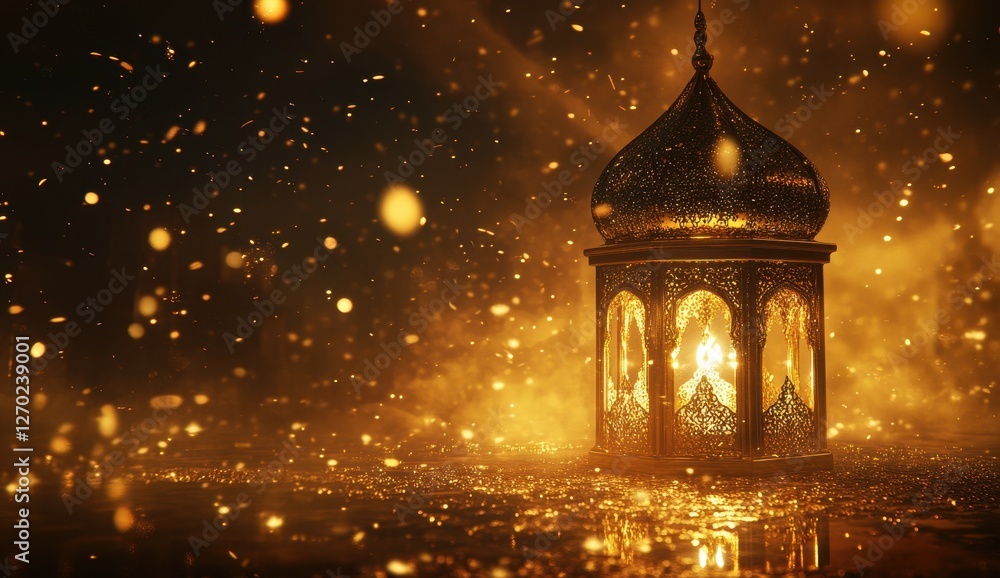 Fototapeta premium Ornate lantern glowing, mystical night scene