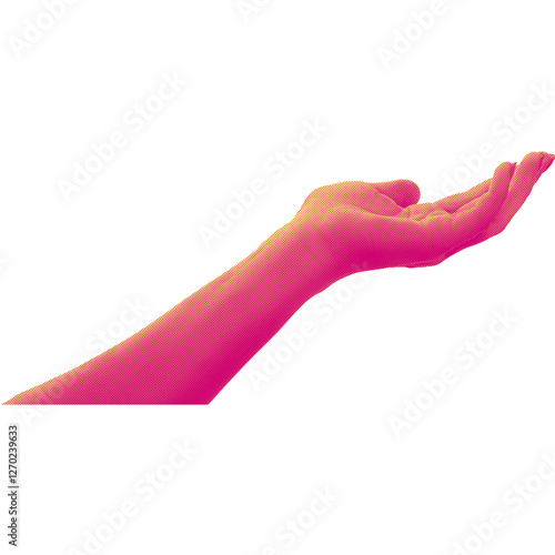 Colored Halftone hand gesture as collage graphic element. Vintage punk grunge arm dotted pattern orange stickers. Retro trendy doodle hands vector illustration for posters


