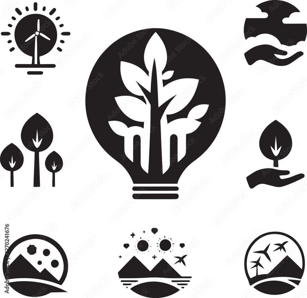 Green energy icons set.