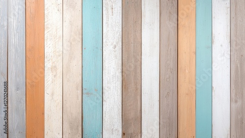Colorful wooden planks arranged vertically, creating a vibrant, rustic background for various design and decor projects.