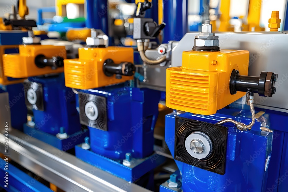 Precision Machinery in Vivid Yellow and Blue A Study in Industrial Design and Engineering Precision Machinery in Vivid Yellow and Blue A Study in Industrial Design and Engineering