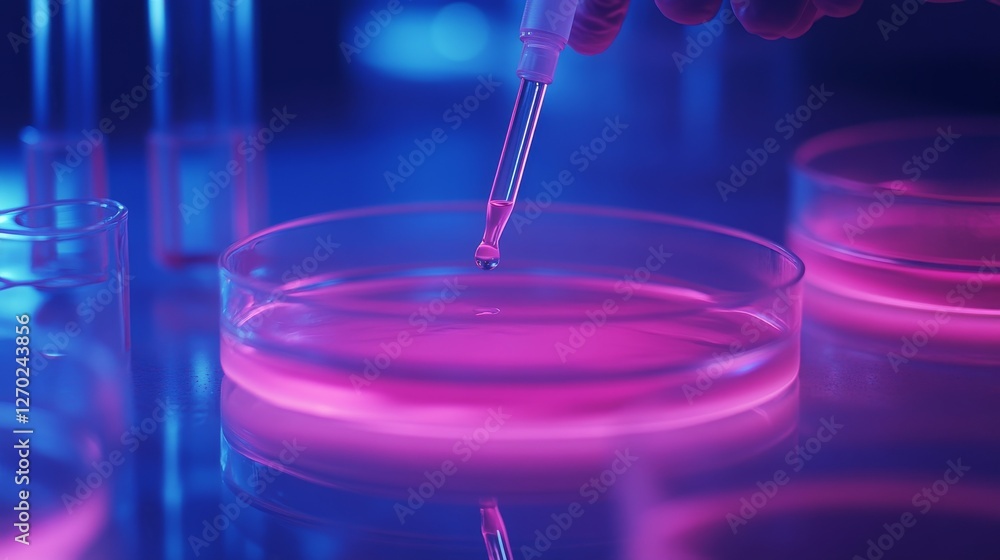 A drop of liquid being poured into test tubes A drop of liquid being poured into test tubes