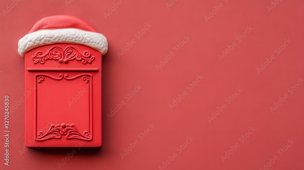 Festive Red Mailbox with Santa Hat on a Vibrant Red Background Festive Red Mailbox with Santa Hat on a Vibrant Red Background