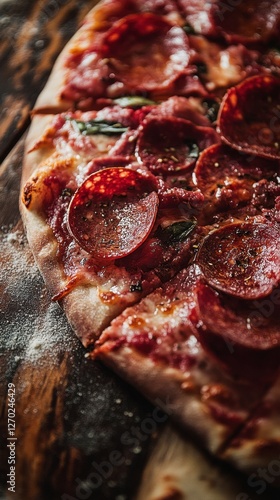 Mouthwatering Pepperoni Pizza Close-Up with Appetite Appeal photo