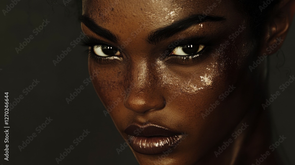 Intense Gaze of a Dark-Skinned Woman with a Mysterious Gleam Intense Gaze of a Dark-Skinned Woman with a Mysterious Gleam