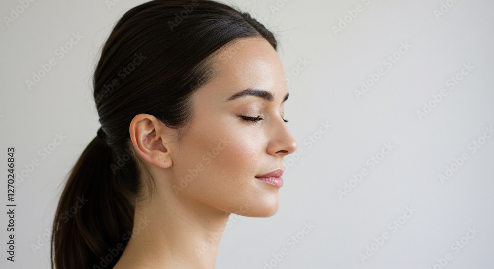 Serene Woman in Meditation Pose on White Serene Woman in Meditation Pose on White