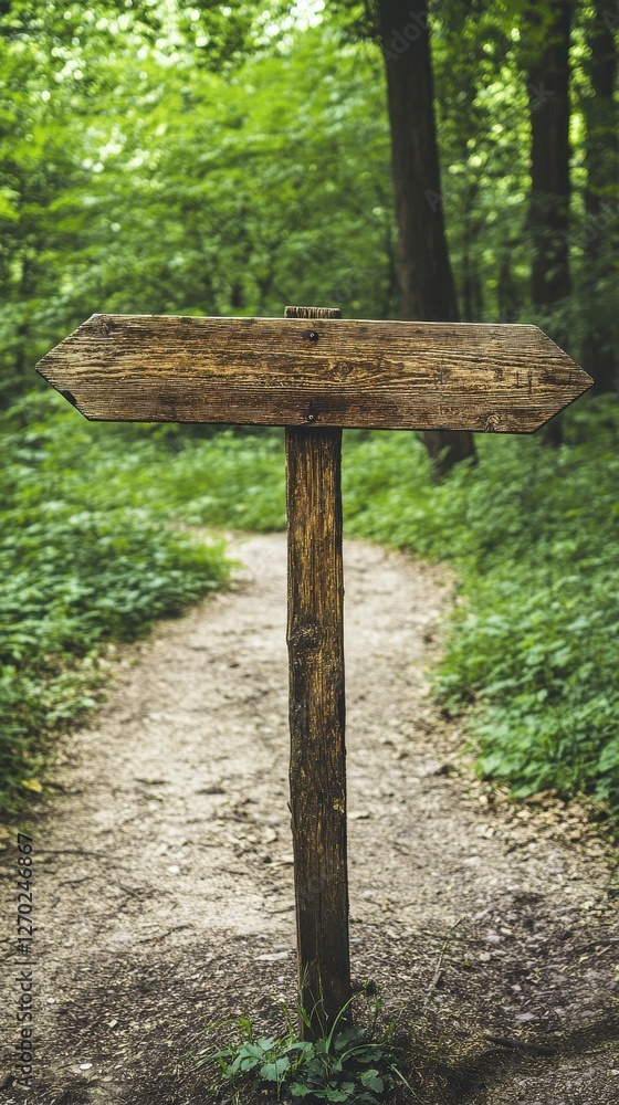 Wooden Signpost on a Forest Trail: A Blank Canvas for Your Adventure Wooden Signpost on a Forest Trail: A Blank Canvas for Your Adventure