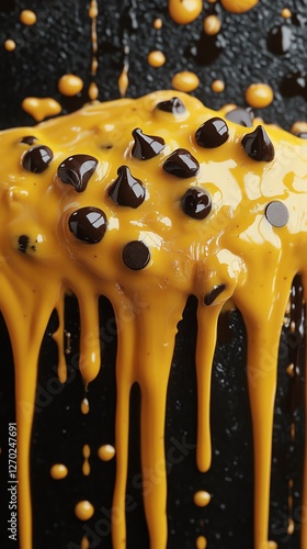 Melted Golden Dessert: Dripping Chocolate Chip Indulgence