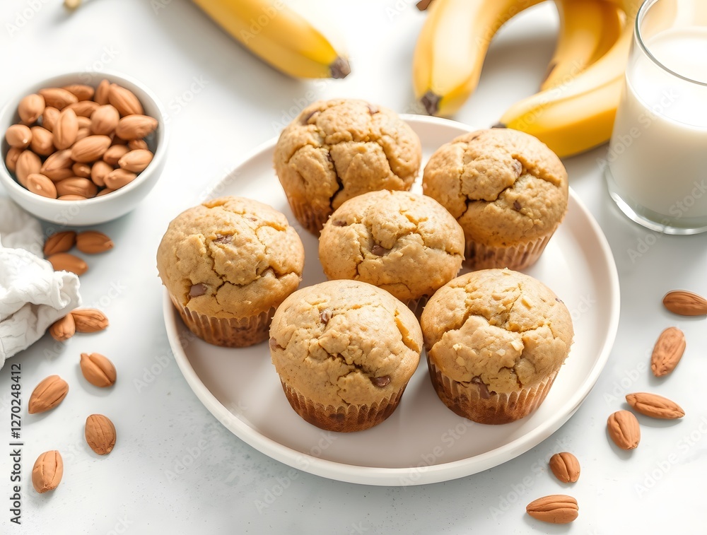Delicious Banana Almond Muffins with Milk