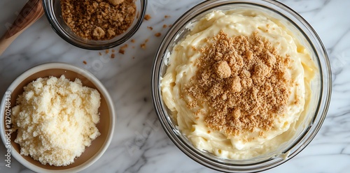 Creamy Dessert Bowl Topped with Crumble: A Rustic, Kitchen-Style Image