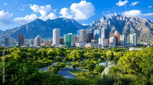 Salt Lake City Skyline, Utah Mountains - Cityscapes with Nature:  T.