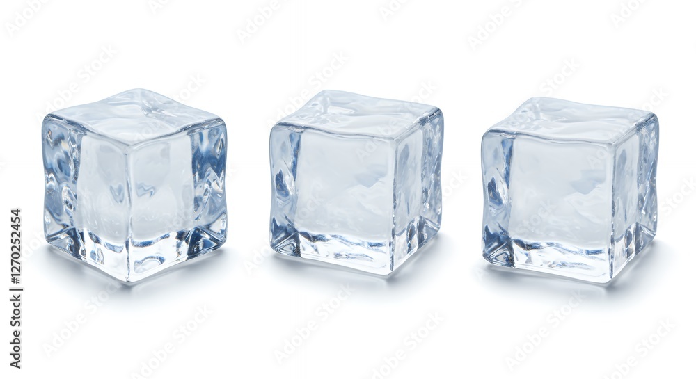 Three Ice Cubes Close-up on White Background for Cold Refreshment Three Ice Cubes Close-up on White Background for Cold Refreshment