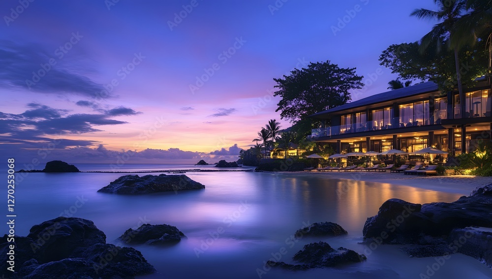 Fototapeta premium Tropical resort beachfront at twilight
