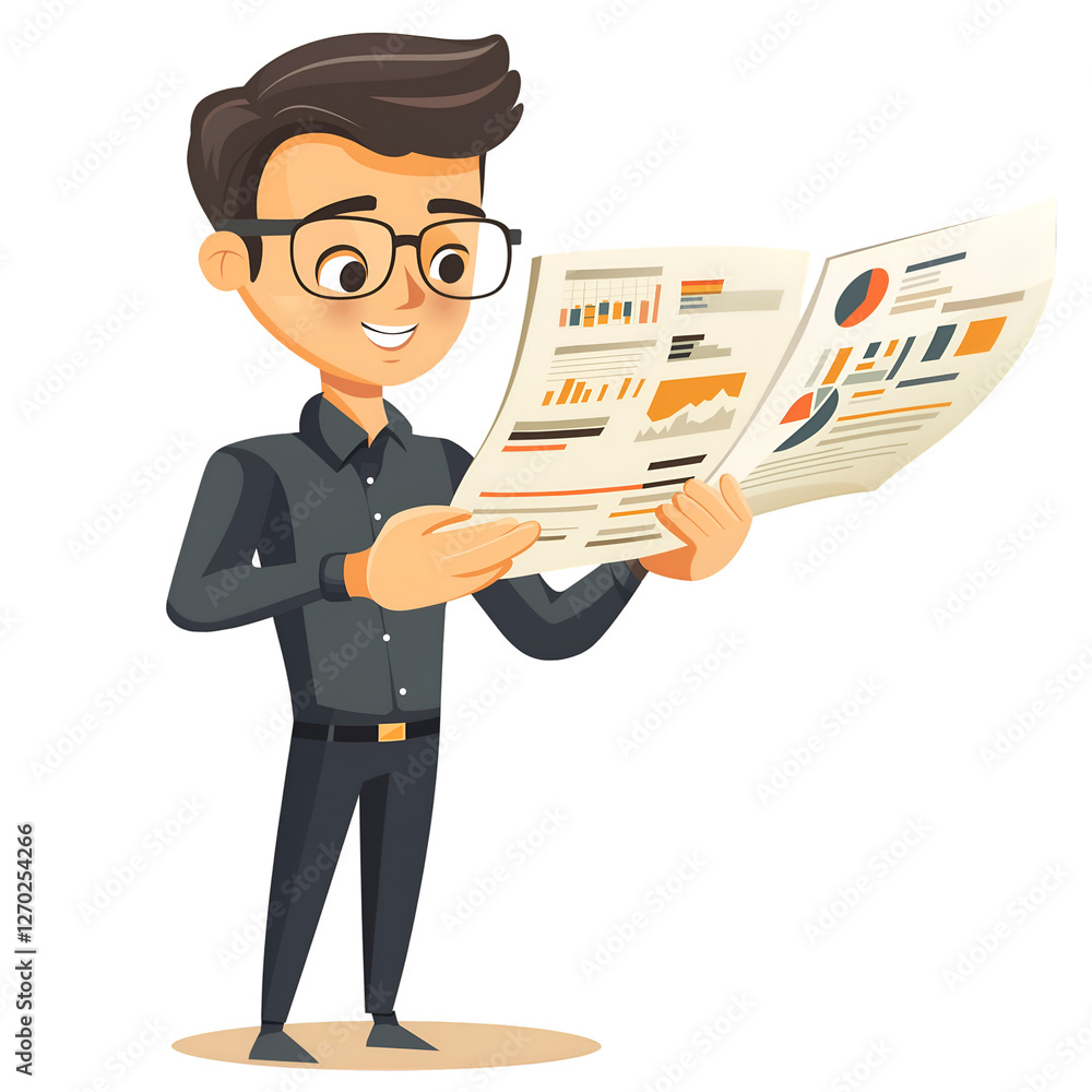 A business owner reviewing a financial report, Isolated on transparent or white background cut out, Personal Finance and Wealth Management clip art concept A business owner reviewing a financial report, Isolated on transparent or white background cut out, Personal Finance and Wealth Management clip art concept