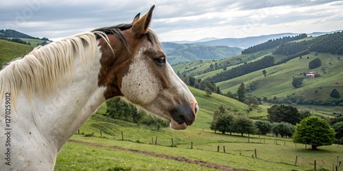 Stunning Landscape Photography of Burguete Breed Horse Cattle Head, Majestic Rural Scenery, Natural Habitat, Farm Life, Animal Portraits, Serene Pastures, Rustic Charm, Wildlife Photography photo