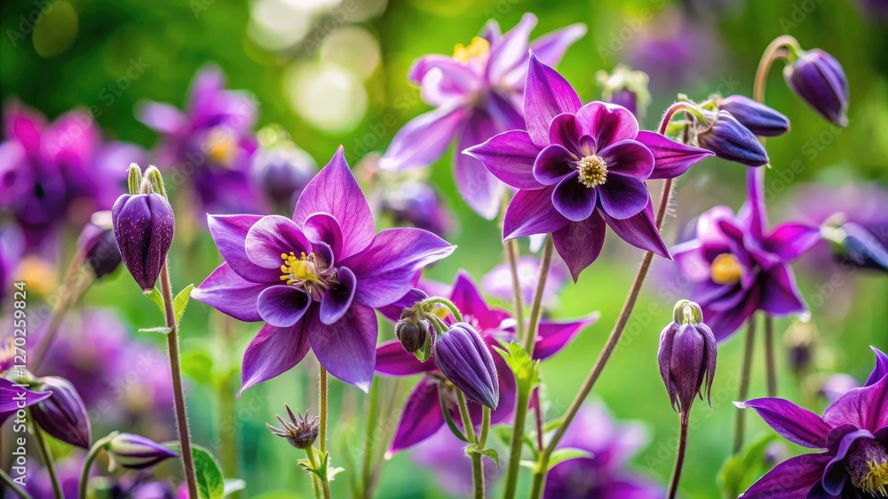 Stunning Purple Aquilegia Flowers in Garden - Documentary Photography