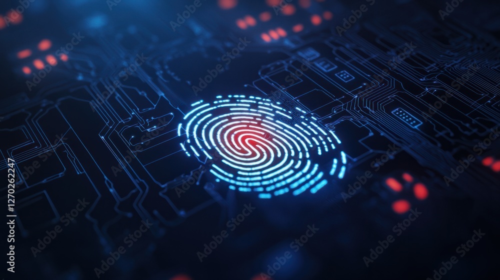 High-Tech Fingerprint on Digital Circuit Board Background High-Tech Fingerprint on Digital Circuit Board Background