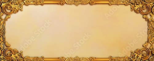 An ornate gold frame surrounds a soft beige colored interior