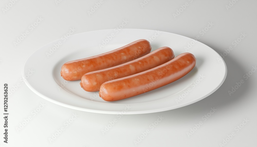 Sausage beef or chicken meat on ceramic white plate for grill Sausage beef or chicken meat on ceramic white plate for grill