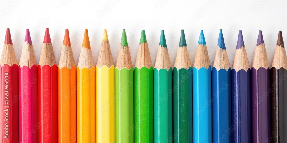 Vibrant Colorful Pencils on White Background with Ample Copy Space for Creative Projects and Designs
