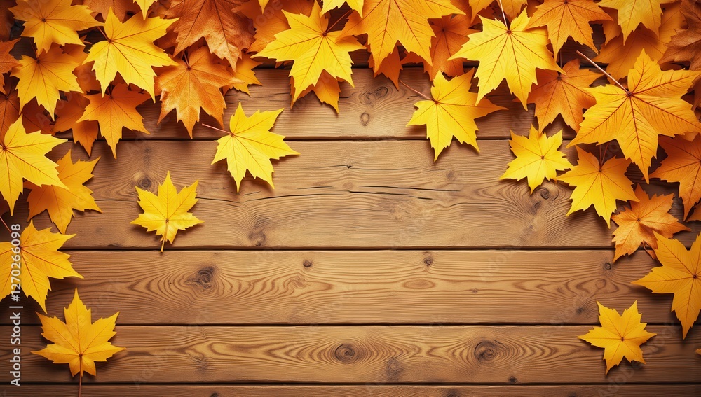 Autumn Leaves Scattered on Warm Wooden Surface for Seasonal Feel Autumn Leaves Scattered on Warm Wooden Surface for Seasonal Feel