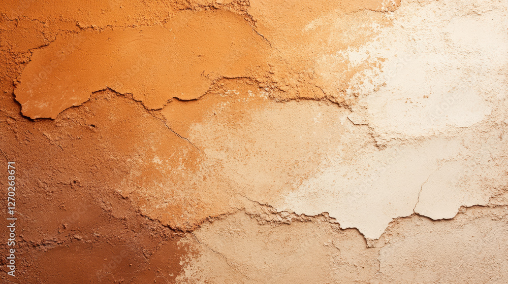 Obraz premium Textured wall with warm brown and ivory gradient, showcasing natural cracks