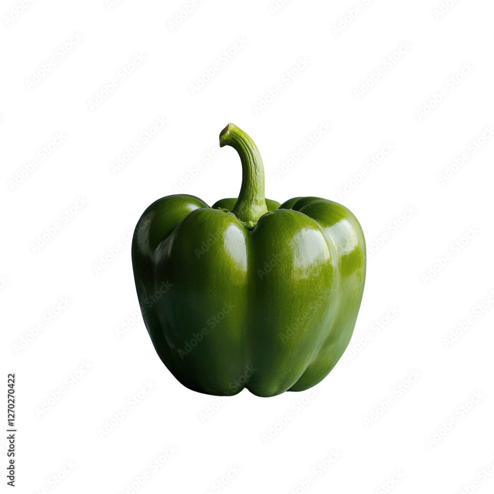Fresh Green Bell Pepper Isolated on Transparent Background