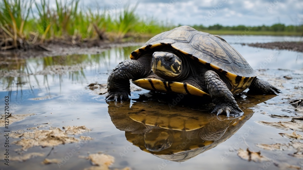 Fototapeta premium Turtle Trek: Navigating the Enigmas of the Marshlands